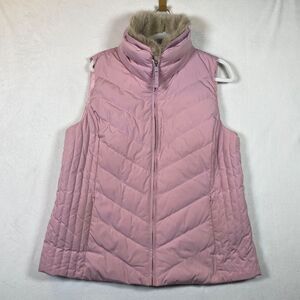Talbots Women’s Plus Size X Quilted Down Vest Pink Removable Faux Fur Collar